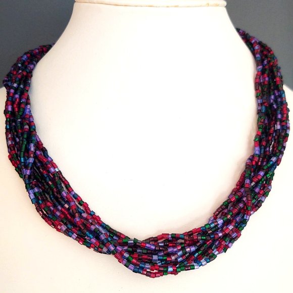 Jewelry - Multi strand multi colored bugle bead necklace